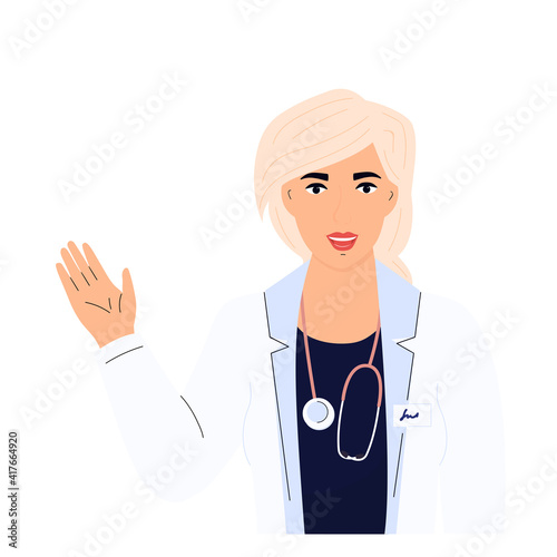 Female doctor. Woman in a white gown. Hospital staff
