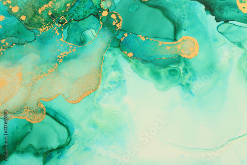 Fototapeta Naklejka Na Ścianę i Meble -  art photography of abstract fluid art painting with alcohol ink, blue and gold colors