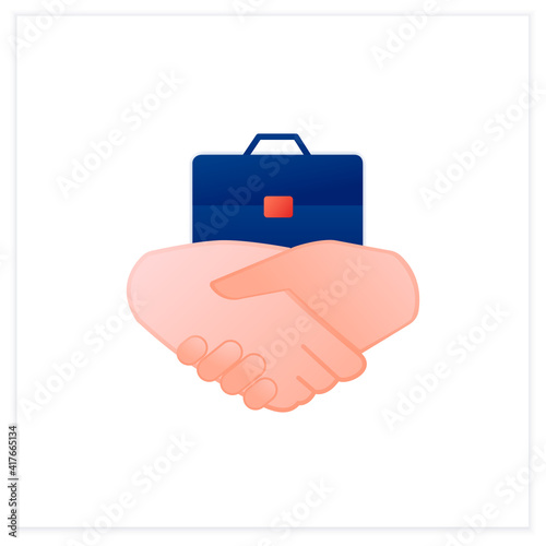 Business agreement flat icon. Polite communication with employees, respectful atmosphere and improves communication. Team building concept.3d vector illustration