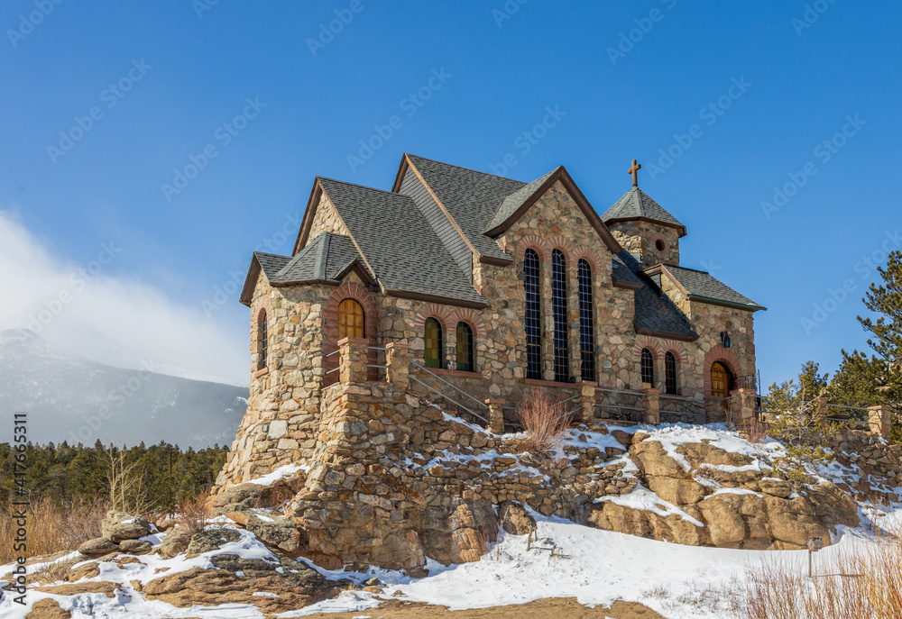 Saint Catherine's Chapel on the Rock. Church in the Rocky Mountains. Allenspark, Colorado.