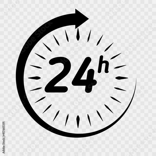 24 hours clock arrow. Vector work time effect or delivery service time icon