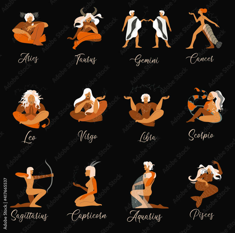 Zodiac signs set in the form of naked people