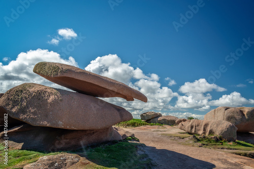 Balanced rock on Renote island in Tregastel, Côtes d'Armor, Brittany, France photo