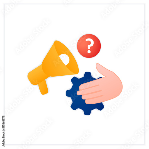 Marketing assistance flat icon. Work closely with employees , coordinate advertising, market research, production, sales ,distribution. 3d vector illustration