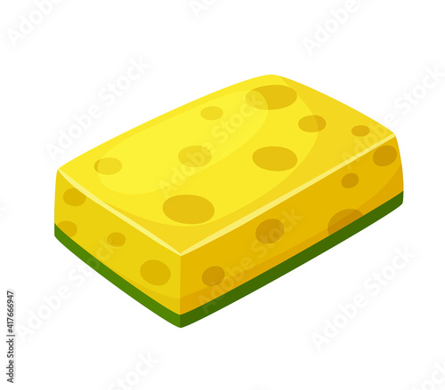 Cartoon yellow dishwashing sponge. Vector illustration isolated on white background.
