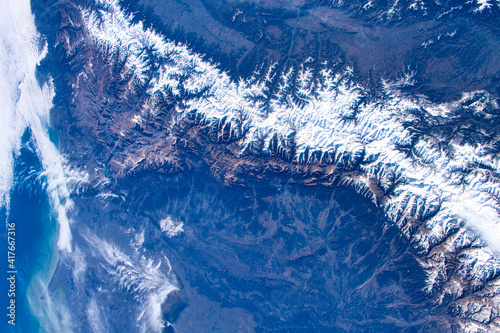 Fototapeta Naklejka Na Ścianę i Meble -  Satellite view of the mountains in Georgia. Digital Enhancement. Elements of this image furnished by NASA