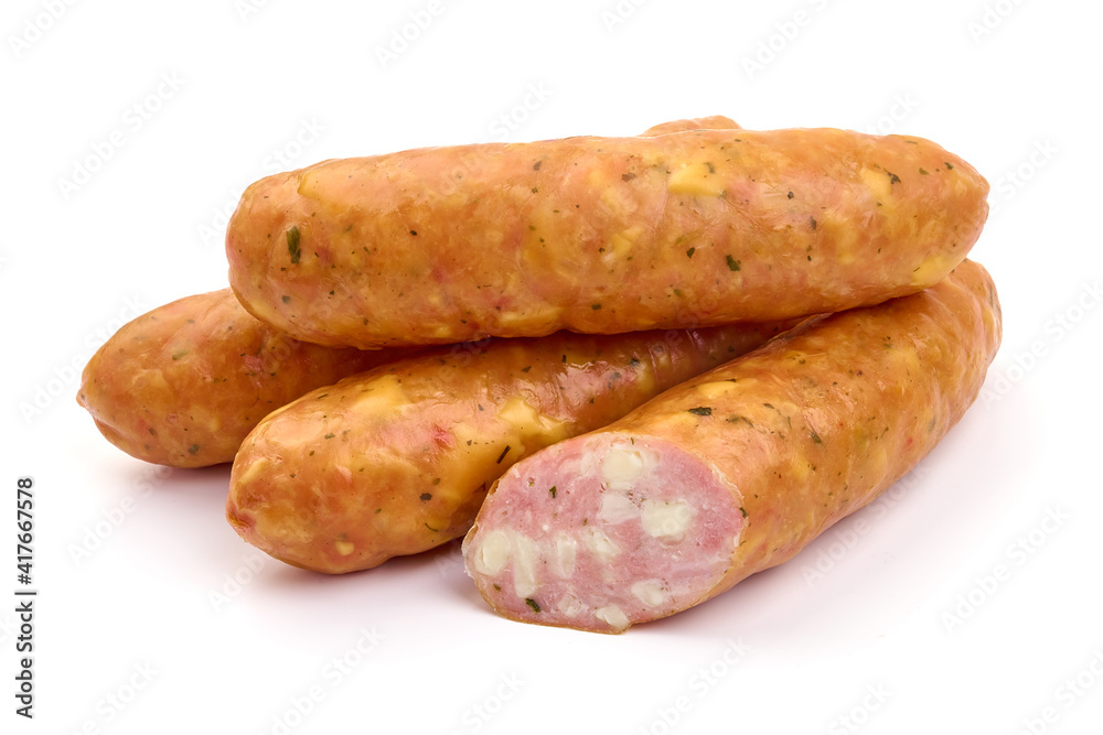 Smoked sausages for grill, isolated on white background. High resolution image Smoked sausages for grill, isolated on white background. High resolution image