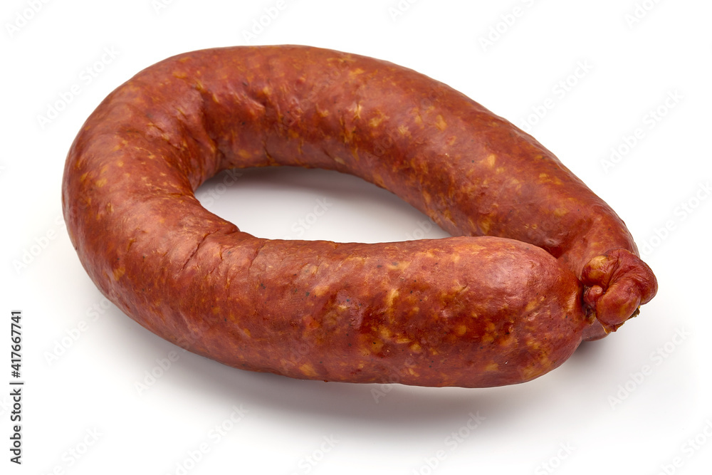 Smoked pork sausage ring, isolated on white background. High resolution image Smoked pork sausage ring, isolated on white background. High resolution image