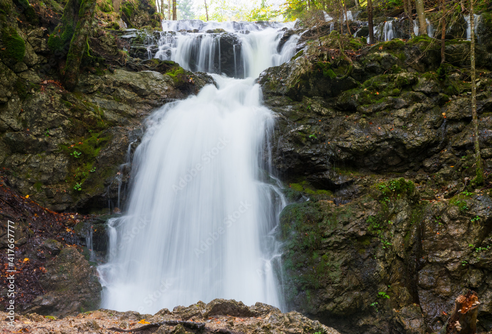 Obraz premium beautiful Josefsthal waterfall with cascades, tourist attraction near Schliersee Neuhaus