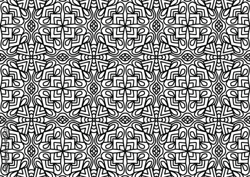 seamless tile with ornaments and abstract flowers drawn in folk style on a white background for coloring  vector  seamless pattern