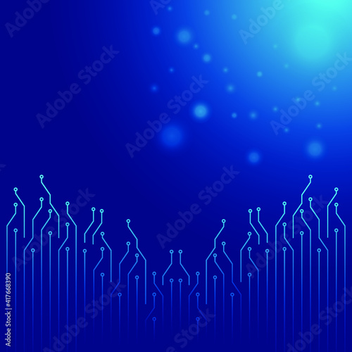 Illustration of a circuit board. with a blue 3d style background
