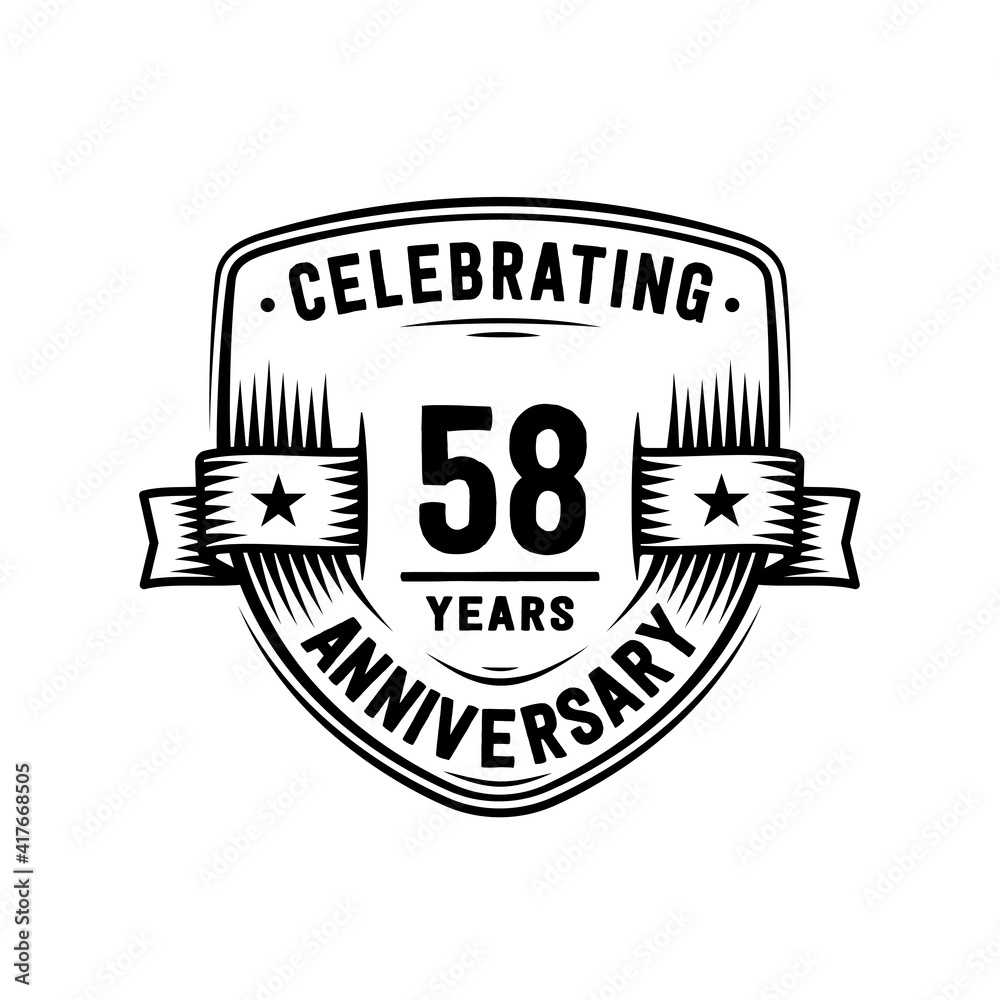 58 years anniversary celebration shield design template. Vector and illustration 58 years anniversary celebration shield design template. Vector and illustration