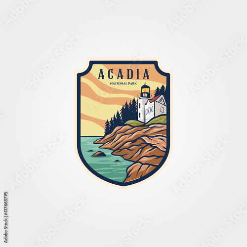 acadia national park logo sticker patch vector symbol illustration design