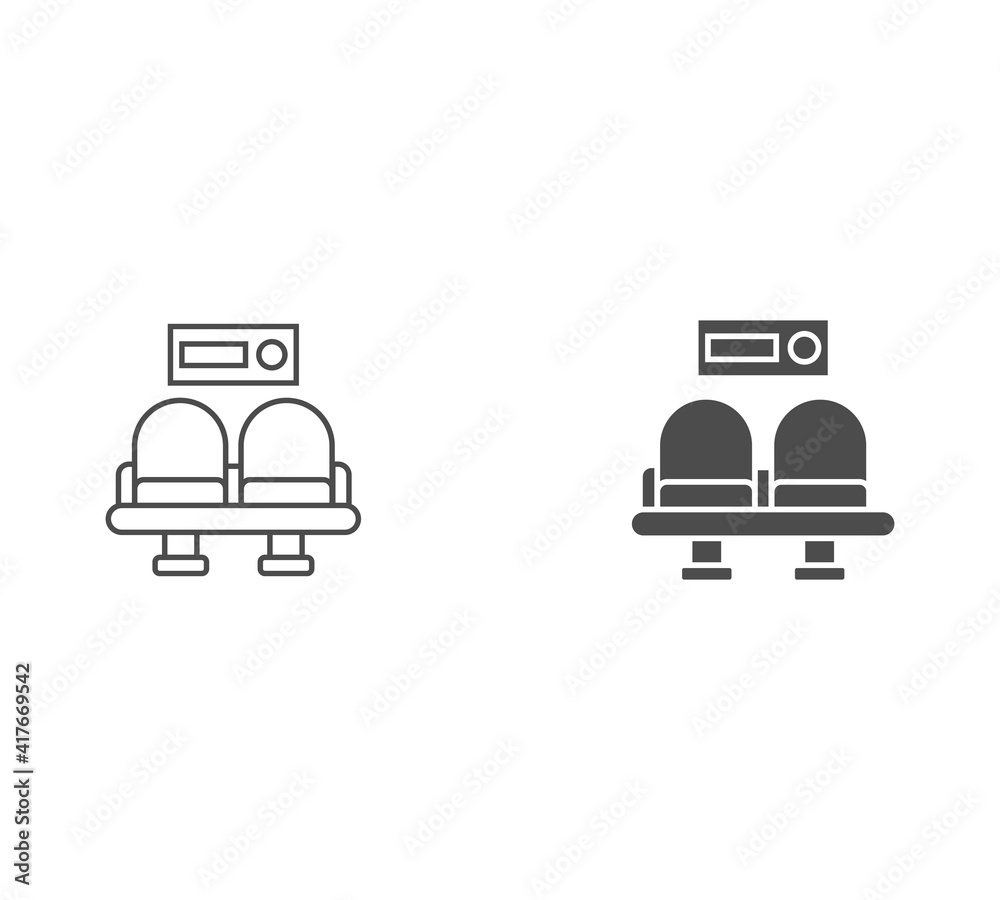Theater seats vector line and filled icon isolated on white background. 