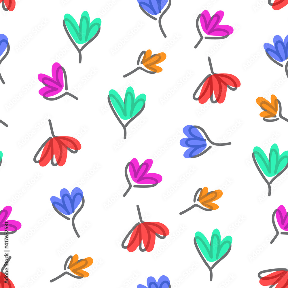 Doodle Leaves Seamless Pattern. 