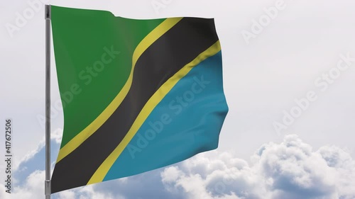 Tanzania flag on pole with sky background seamless loop 3d animation photo