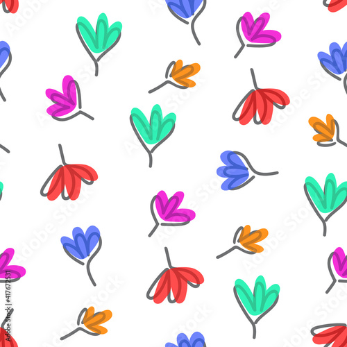 Doodle Leaves Seamless Pattern. 
