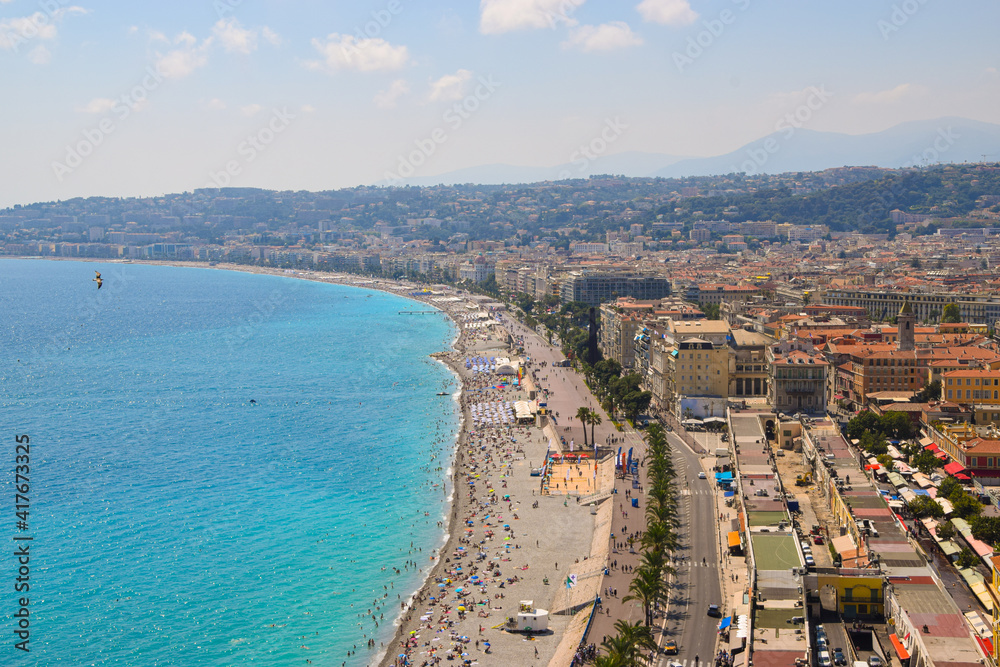 Aerial panoramic view of the sea, beach and city, Nice, South of France Aerial panoramic view of the sea, beach and city, Nice, South of France
