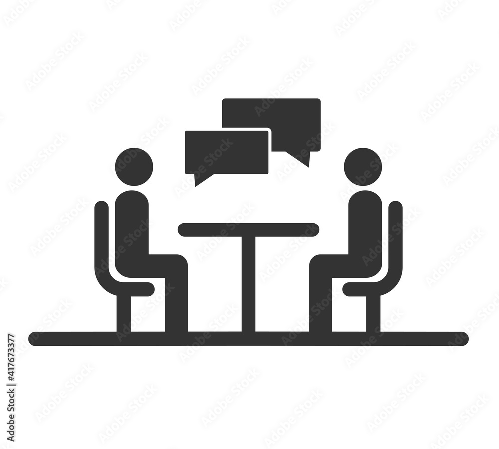 vector illustration people at a table talking, icon