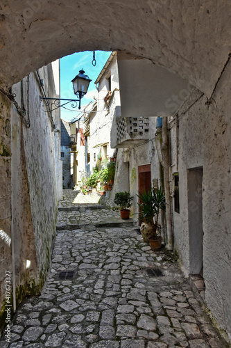 A narrow street in the medieval town of Pietramelara  in the province of Caserta  Italy.