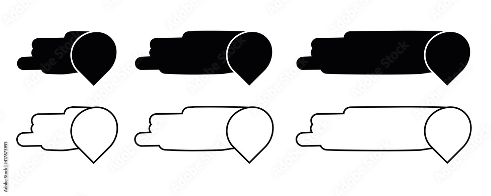 Obraz premium Speech space and location icon set. This icon is inside the text area speech bubble, silhouette and line icon set. It can be arranged transversely.