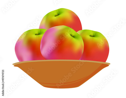 Ripe apples in a dish. Healthy eating. Vector illustration 