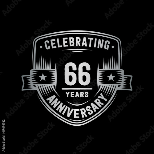 66 years anniversary celebration shield design template. Vector and illustration