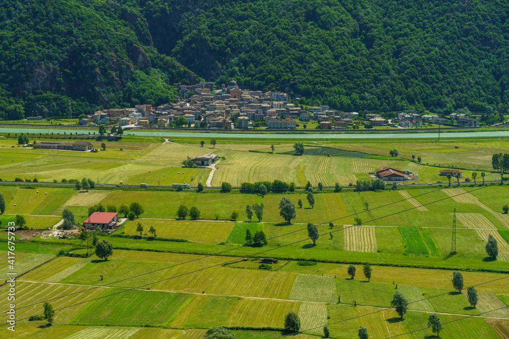 Panoramic view of Valtellina from Ardenno at summer