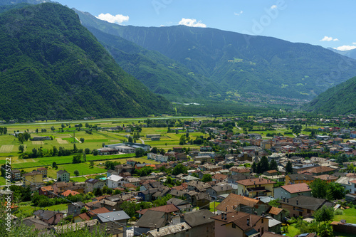 Panoramic view of Valtellina from Ardenno at summer