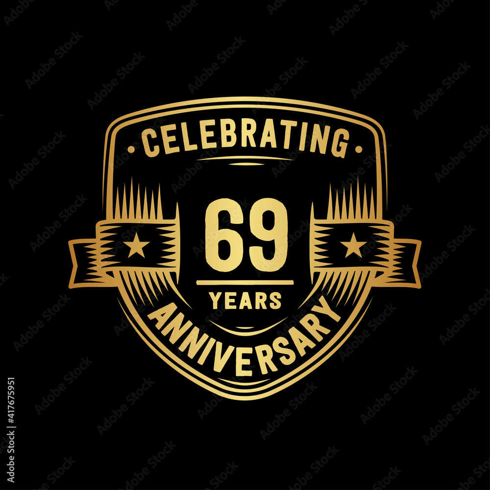 Fototapeta premium 69 years anniversary celebration shield design template. Vector and illustration