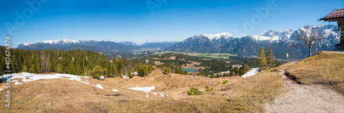 mountain view from Hoher Kranzberg, hiking resort Mittenwald, early springtime landscape photo