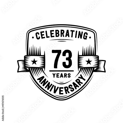 73 years anniversary celebration shield design template. Vector and illustration