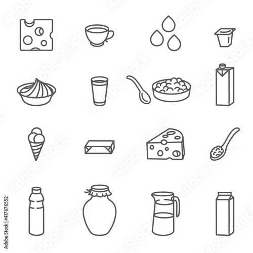 Milk and Dairy. Set of Outline Icons.