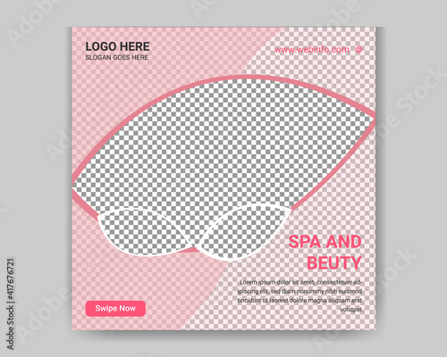 Social media post template spa and massage. Soft color with photo collage.