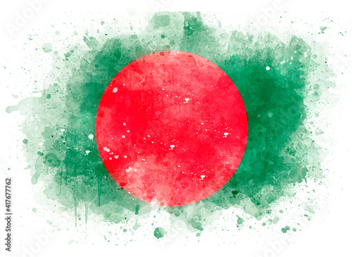 Flag of Bangladesh as watercolor illustration.