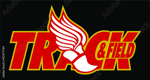 track and field team design with winged foot for school, college or league
