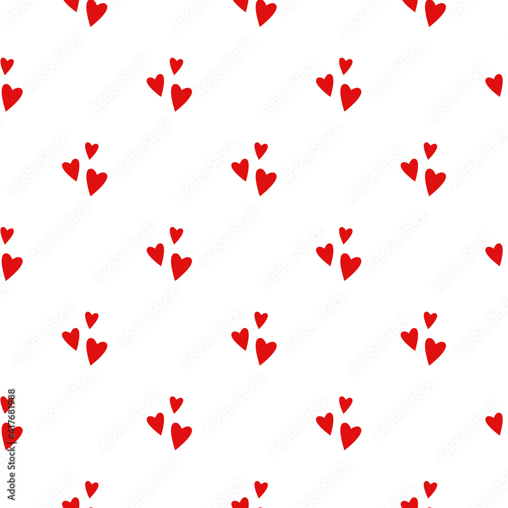 Seamless pattern with red hearts on white background. vector flat Valentine love ornament.