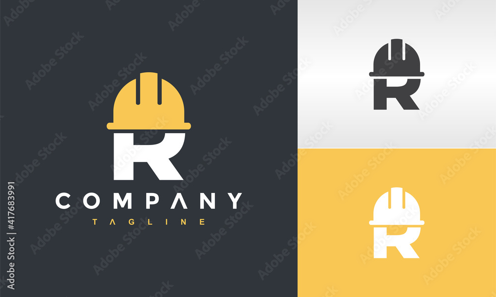 initials R cap construction logo - obrazy, fototapety, plakaty 