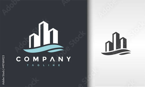 city building and water logo