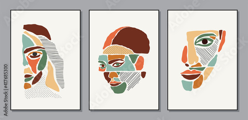 Set of minimalist contemporary portrait of woman beauty surreal face