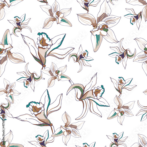 Light tropical flower pattern  white flowers seamless vector background. Print for dress fabric  bedding and home textiles.