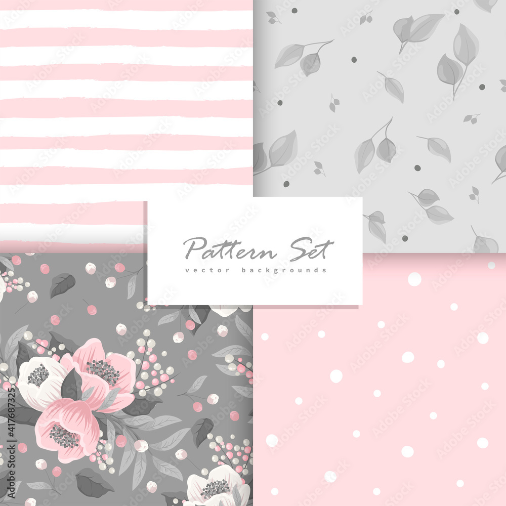 Romantic seamless vector floral pattern set
