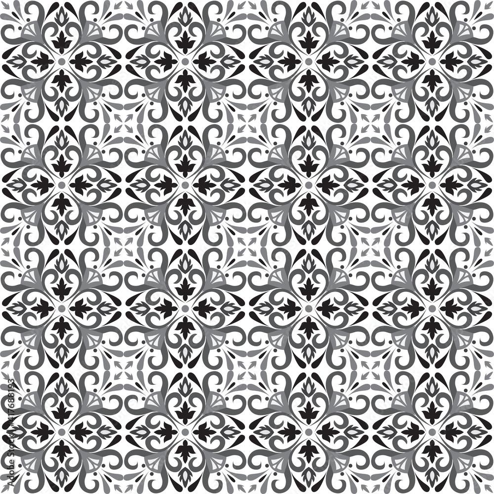 Seamless tiles background in portuguese style in grey. Mosaic pattern for ceramic in dutch, portuguese, spanish, italian style. Seamless tiles background in portuguese style in grey. Mosaic pattern for ceramic in dutch, portuguese, spanish, italian style.