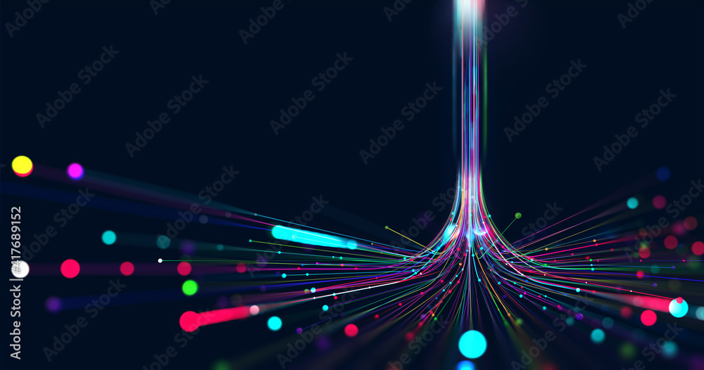Futuristic Big data stream. Motion of digital data flow. Data transmission channel 3D illustration. Business analytics presentation - obrazy, fototapety, plakaty 