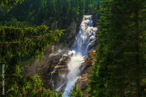Fototapeta Naklejka Na Ścianę i Meble -  krimml waterfall mountains sky green mighty austria vacation