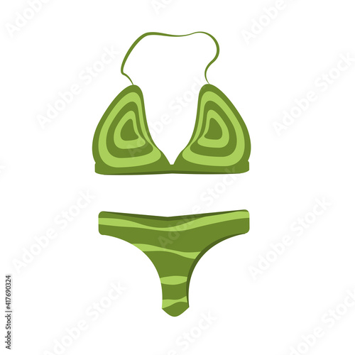 vector illustration of a green striped swimsuit. Isolated on a white background
