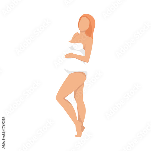 Pregnant woman in underwear. For the design of lingerie and swimwear, bathing suits. Vector illustration.