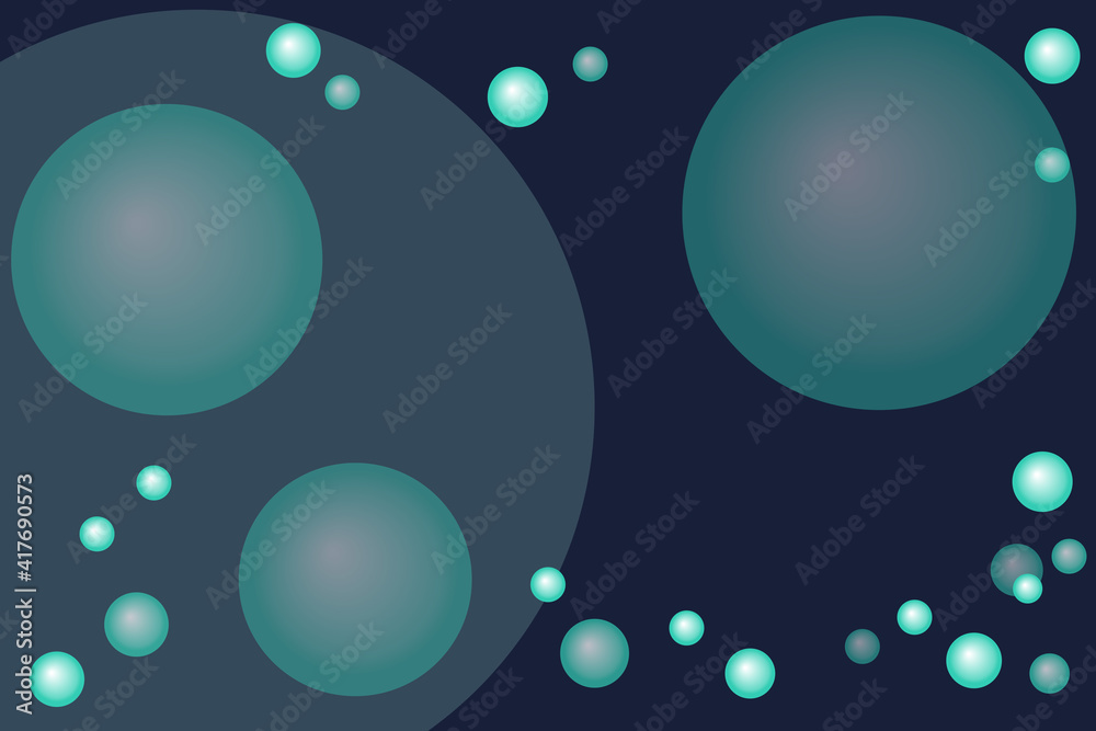 Abstract vector background from green bokeh bubbles on dark blue background.