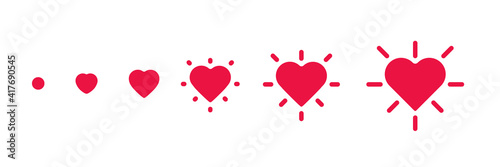 Heart animation kit. Romantic style set, red flashing shapes of love. Confirmation buttons line, vector illustration photo