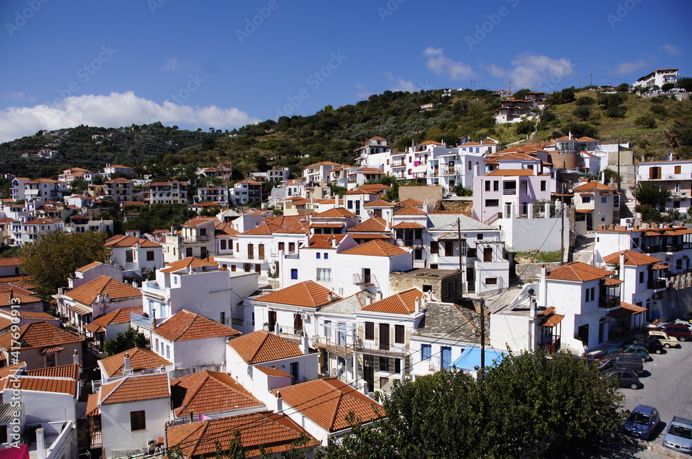 Rooftops of the old town of Skopelos, Greece